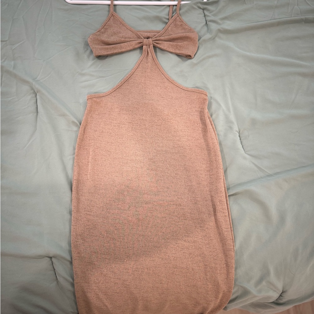 Tan Knit Halter Dress